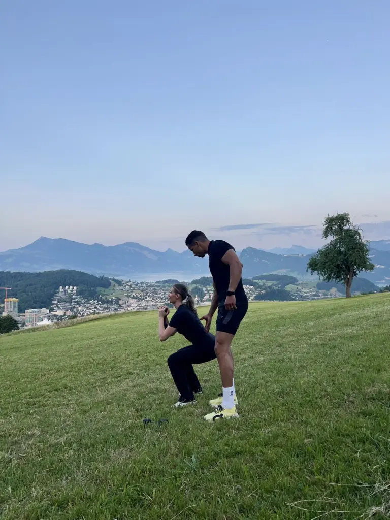 Personal Trainer session in scenic mountainous environment of Lucerne Switzerland outdoor activities